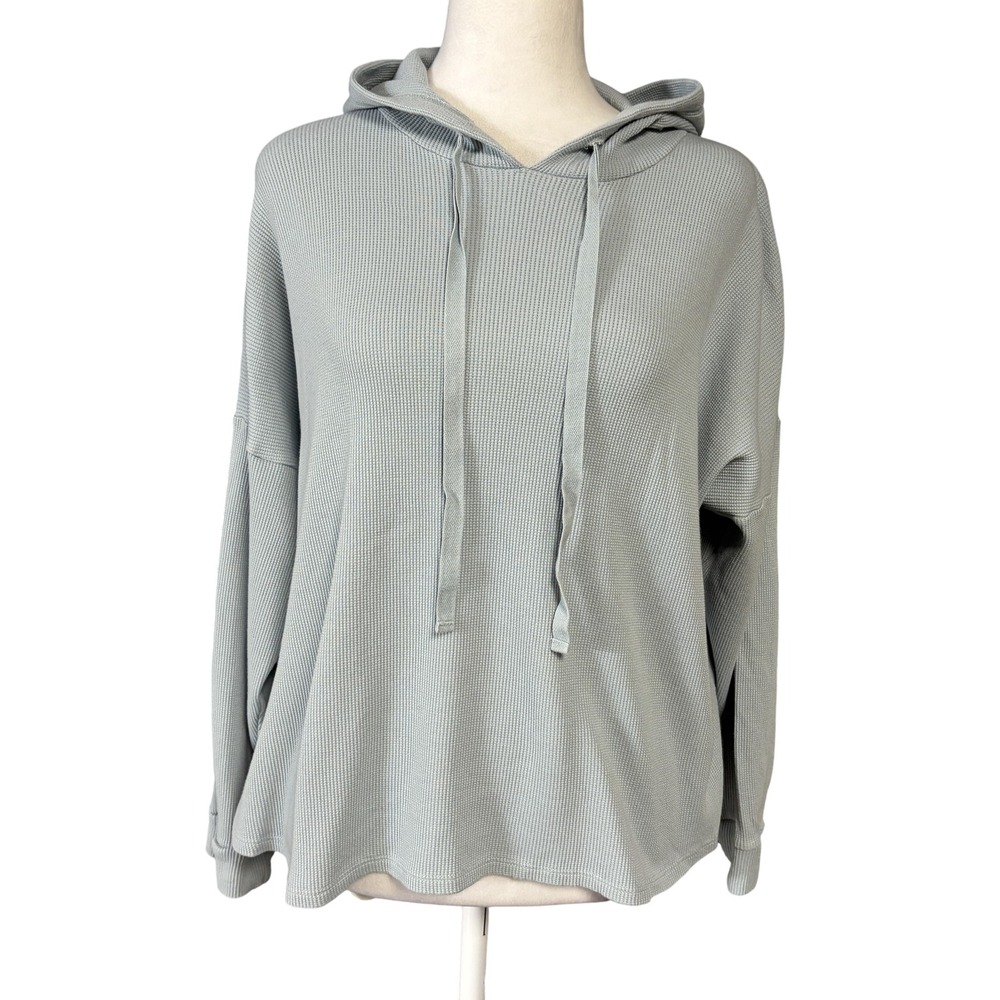 Eileen Fisher Tencel Cotton Blend‎ Hoodie Women's XL Light Gray Waffle Knit USA